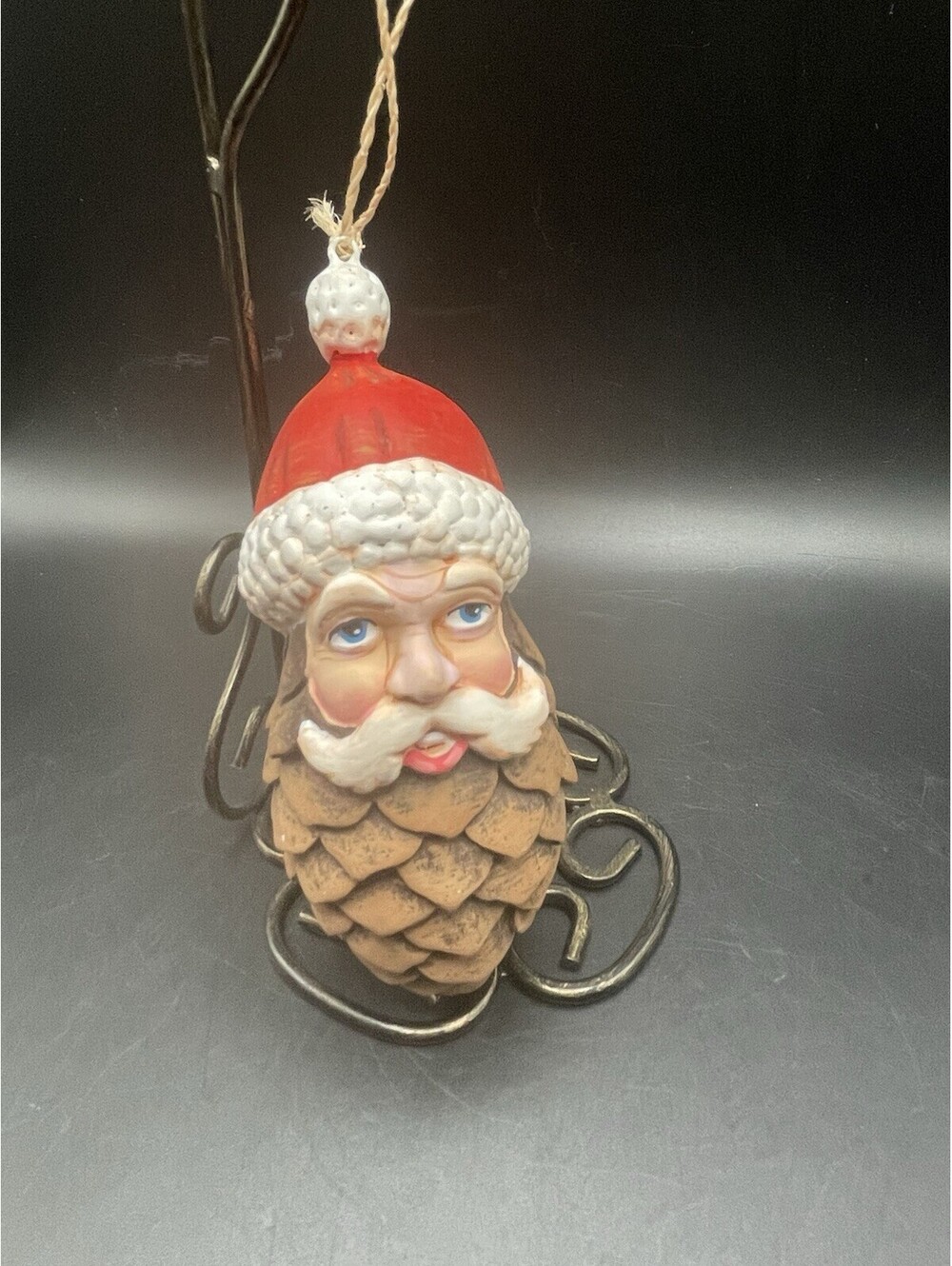 Vtg Pinecone Santa Head Ornament